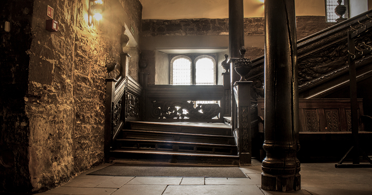 The black staircase inside Durham Castle